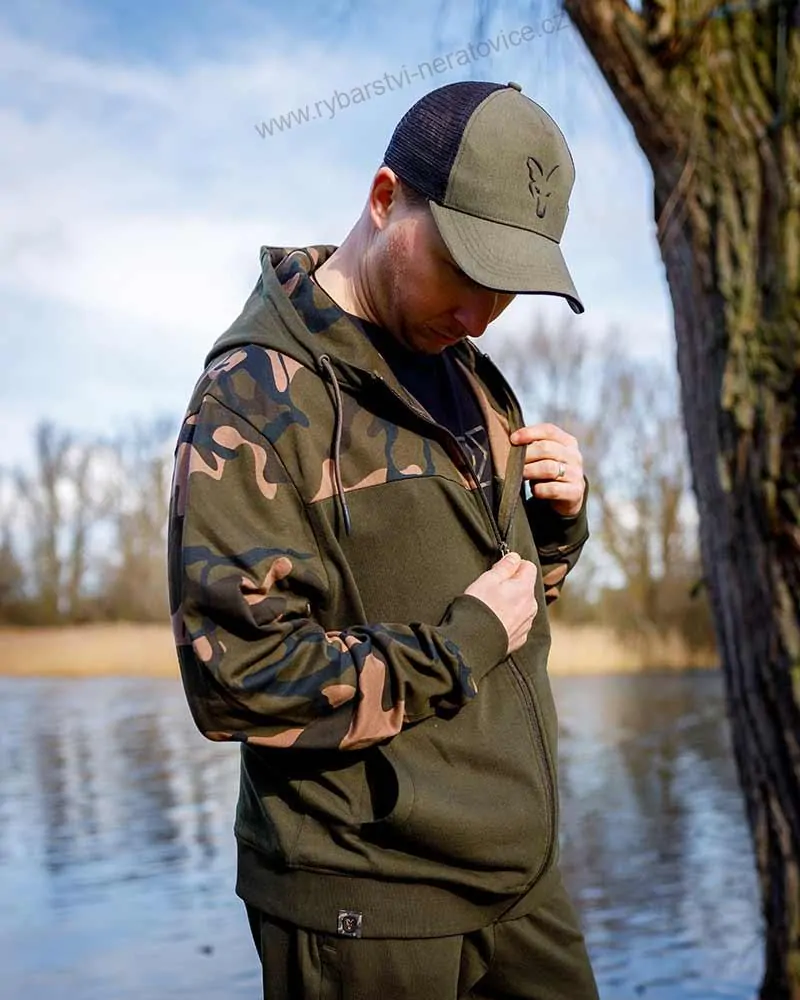 Fox Mikina LW Khaki Camo Split Zip Hoody - L