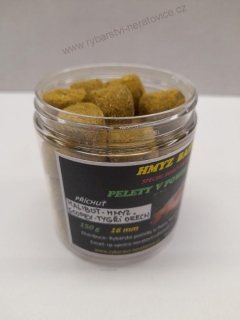 Pelety chytací v Powder Dipu - Halibut - Hmyz/Scopex/Tygří Ořech - 16mm - 150g