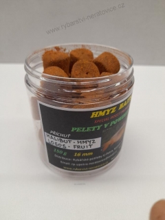 Pelety chytací v Powder Dipu - Halibut - Hmyz/Losos/Fruit - 16mm - 150g