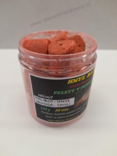 Pelety chytací v Powder Dipu - Halibut - Hmyz/Jahoda/Chilli - 20mm - 150g
