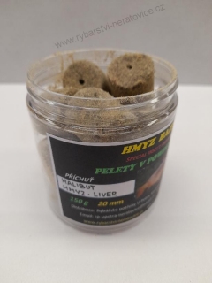 Pelety chytací v Powder Dipu - Halibut - Hmyz/Liver - 20mm - 150g